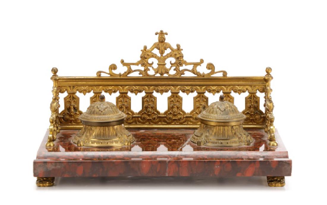 French Gilt Bronze & Rouge Royal Double Inkwell (1 of 8)