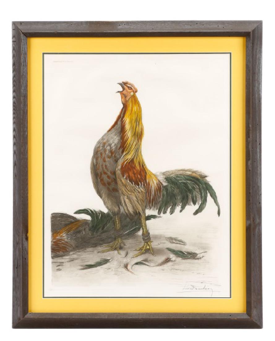 Leon Danchin, Rooster Crowing, Color Etching (1 of 7)