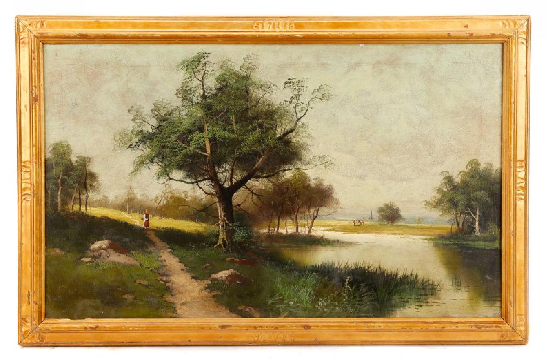 British School, "Path by the Pond," Oil on Canvas (1 of 8)