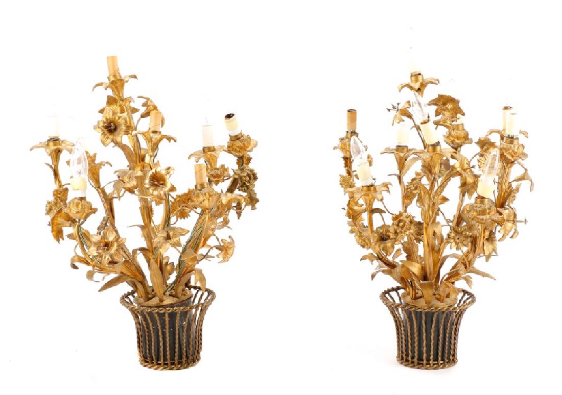 Pair of Continental 9-Light Floriform Table Lamps (1 of 8)