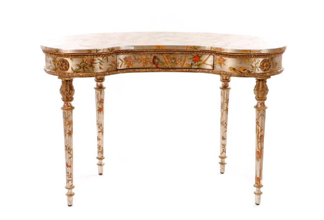 Silvered Chinoiserie Motif Kidney Desk (1 of 5)
