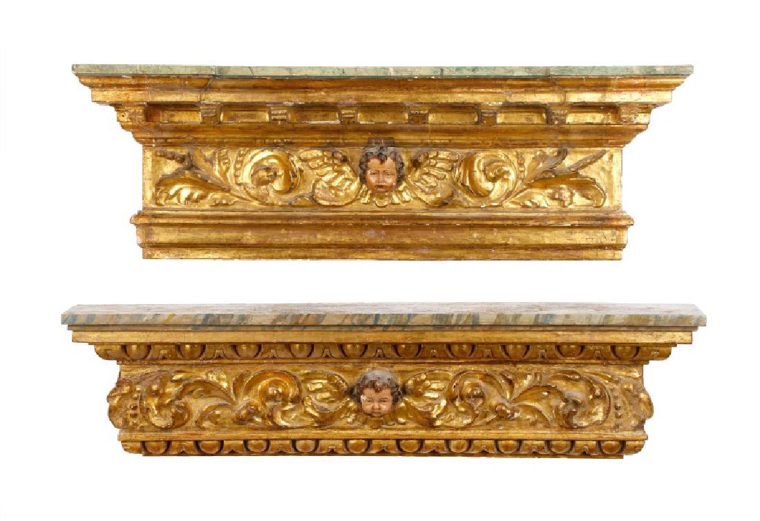 Pair, Fine Gilt & Polychrome Putti Wall Brackets (1 of 9)