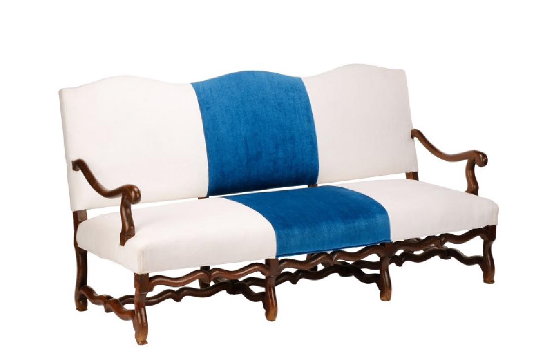 Louis XIV Style Blue & White Upholstered Settee (1 of 8)