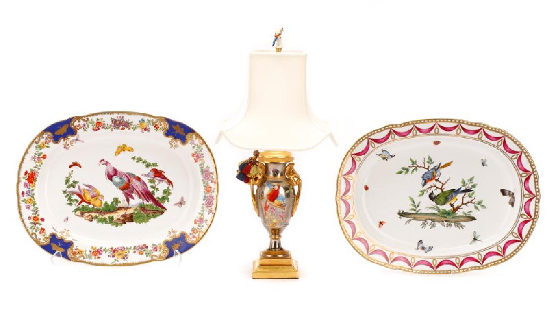 2 Hand Painted Porcelain Platters w/ Table Lamp (1 of 10)