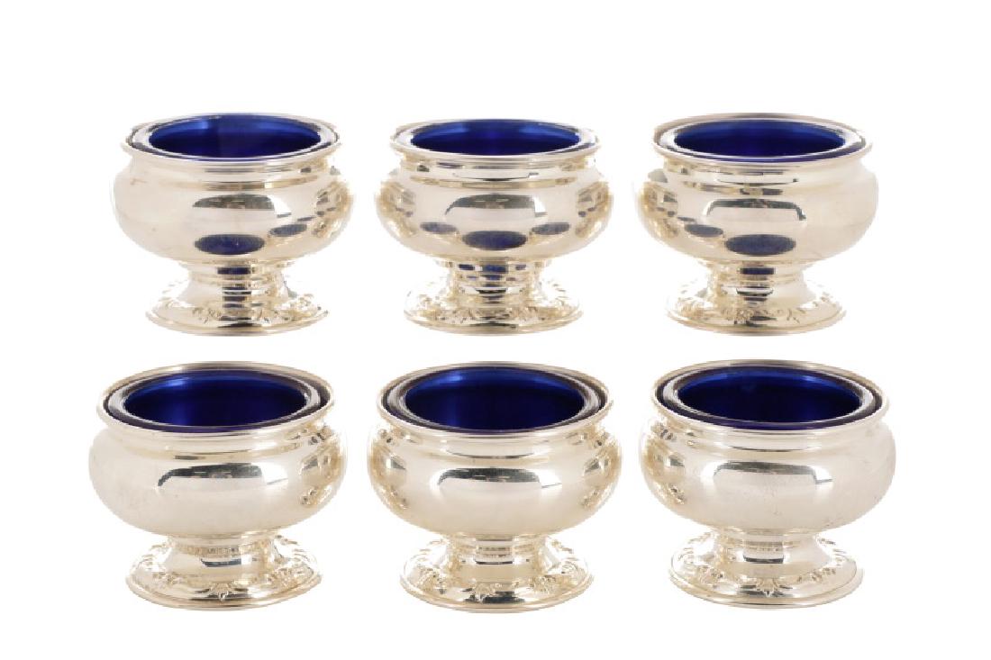 6 Sterling & Cobalt Glass Footed Salt Cellars (1 of 6)