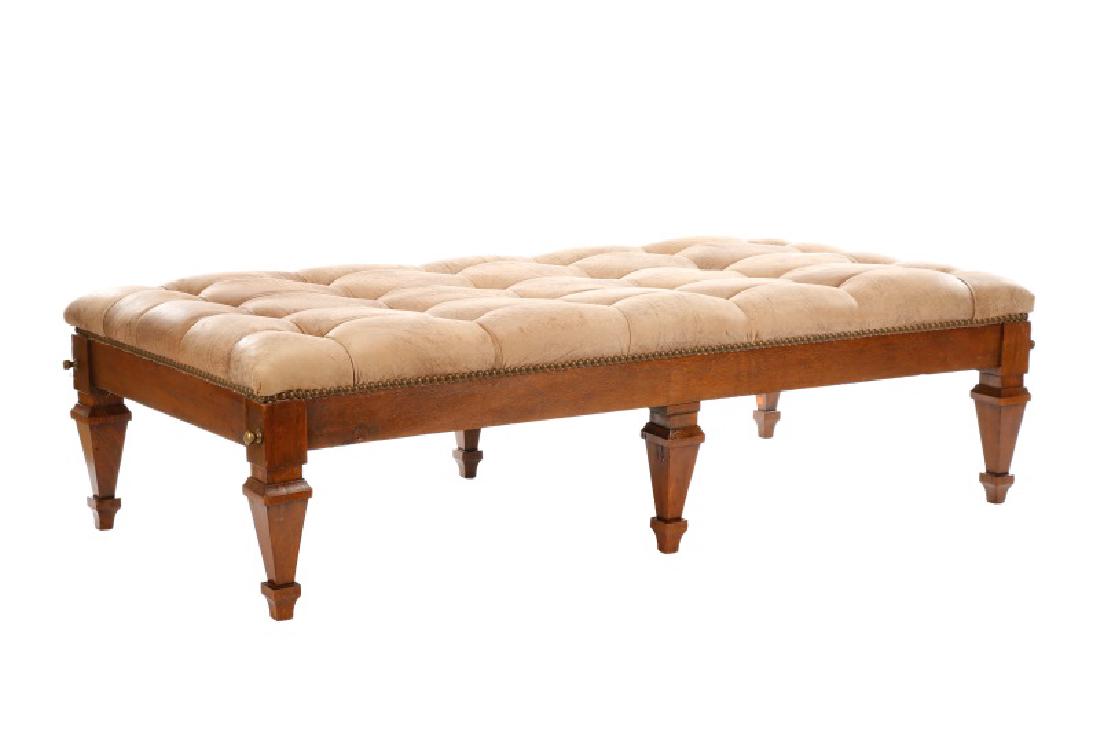 Continental Walnut & Leather Upholstered Ottoman (1 of 4)