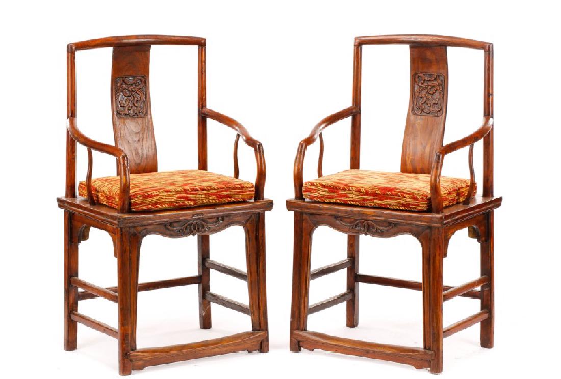Pair, Chinese Ming Style Yoke Back Armchairs (1 of 10)