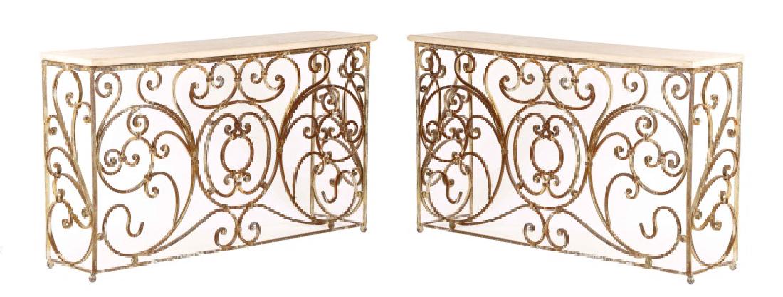 Pair, Neoclassical Style Iron Console Tables (1 of 6)