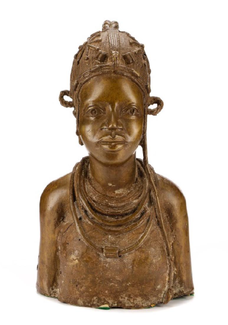 African Benin Queen Bronze Bust (1 of 8)