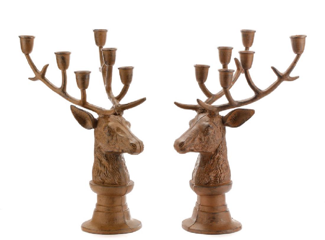Pair, Rustic Cast Iron Stag Motif Candelabrum (1 of 6)