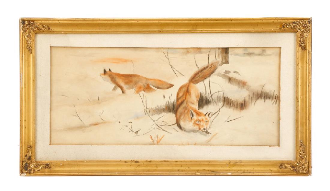 American School, "Foxes," Watercolor on Paper (1 of 6)