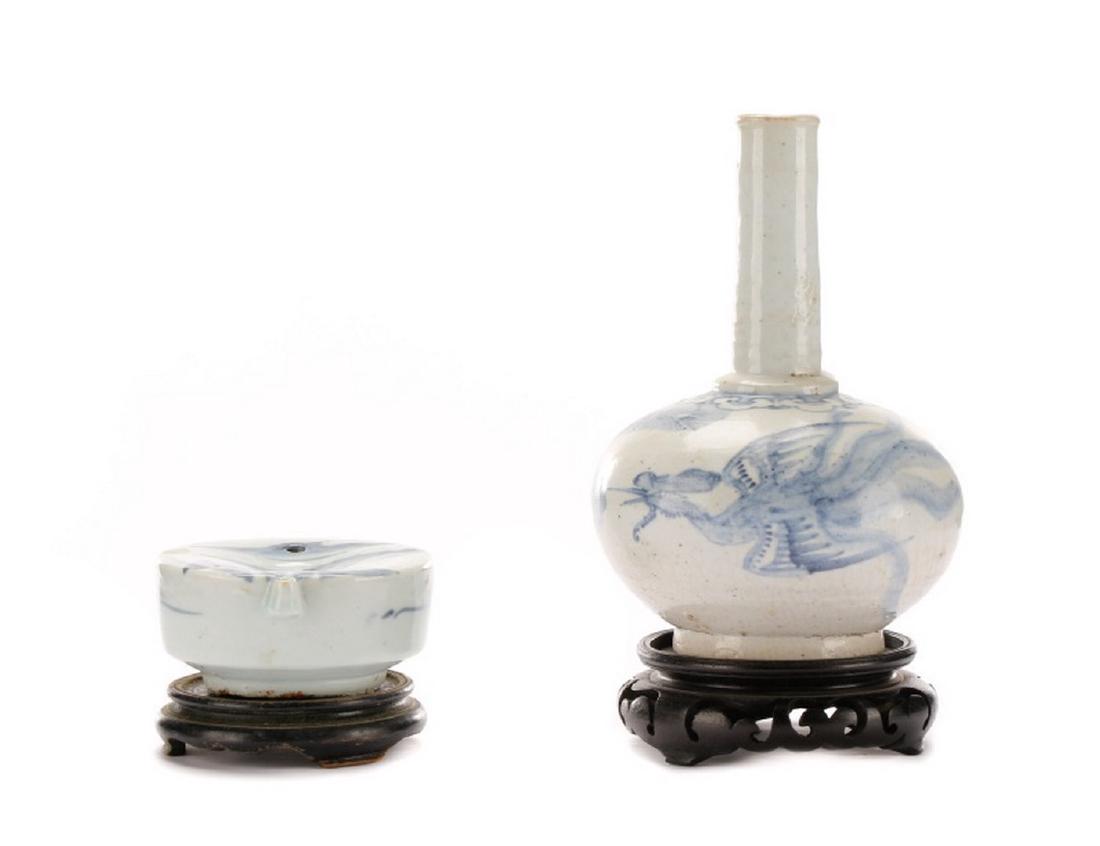 Group of 2 Korean Blue & White Ceramic Pieces (1 of 10)