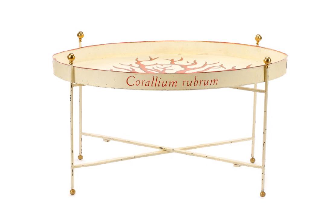 Tole Peinte Campaign Style "Coral" Tray on Stand (1 of 10)