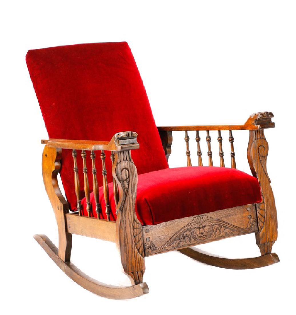 Morris Type Oak & Velvet Reclining Rocking Chair (1 of 9)
