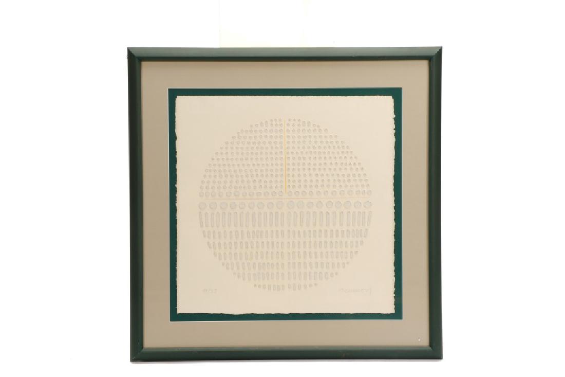 Paul Maxwell, Limited Ed. Hand Cast Print, Signed: Paul Maxwell (American, 1925 -2015 ), "Untitled (White Circle)", hand cast print on paper, pencil signed "P MAXWELL" lower right, limited edition noted in pencil lower left "41/75". Modern print depic