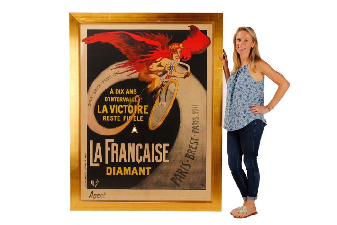 Vintage Paris-Brest-Paris Cycling Race Poster 1911: Michel Liebeau (French, 1881-1923), "La Francaise Diamant"-1911, vintage advertising poster on paper, signed lower left "Mich" for artist, printed by Marcial, Goffin & Cie, Paris. Vintage poster depic