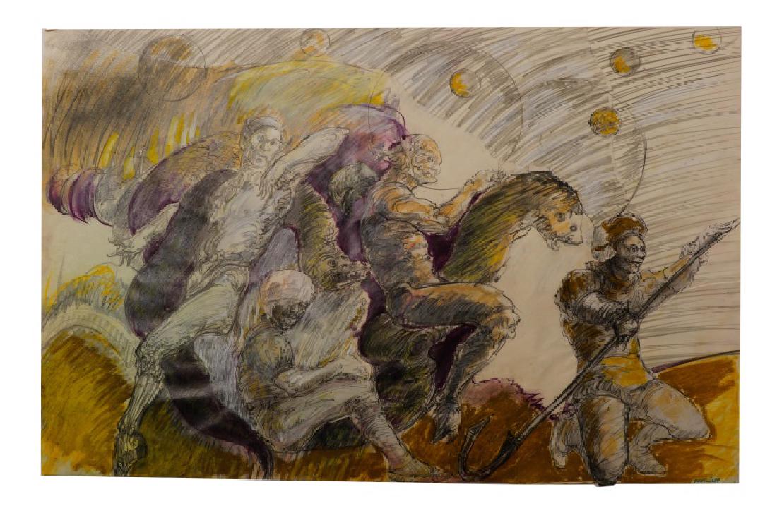 Ben Smith, "Serpent Riding", Mixed Media on Paper (1 of 6)