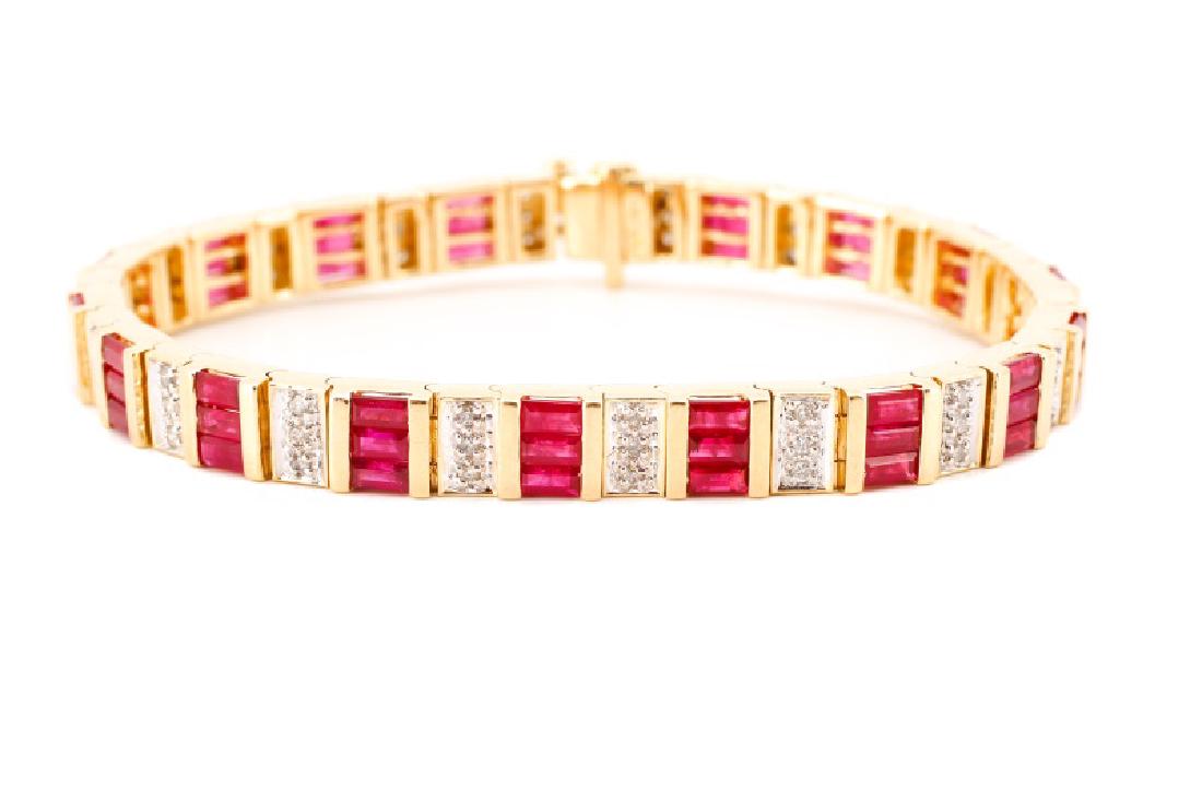 14k Yellow Gold, Syn. Ruby, & Diamond Bracelet (1 of 4)