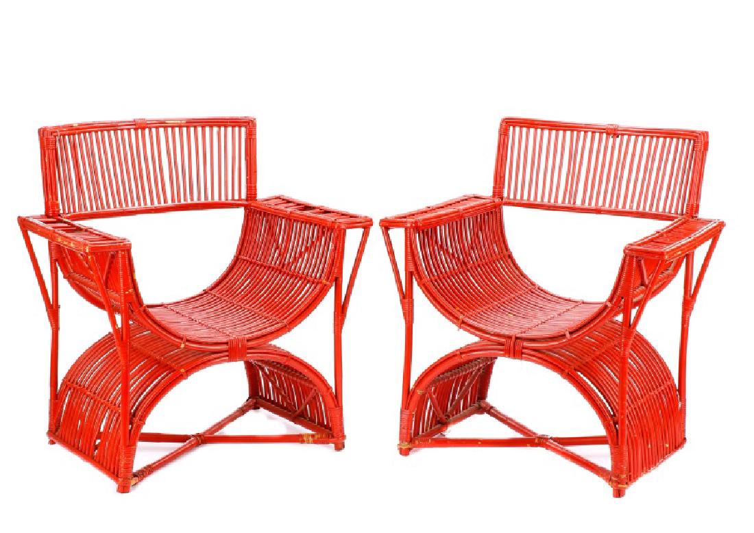Pair, Art Deco Curule Form Rattan Chairs (1 of 6)