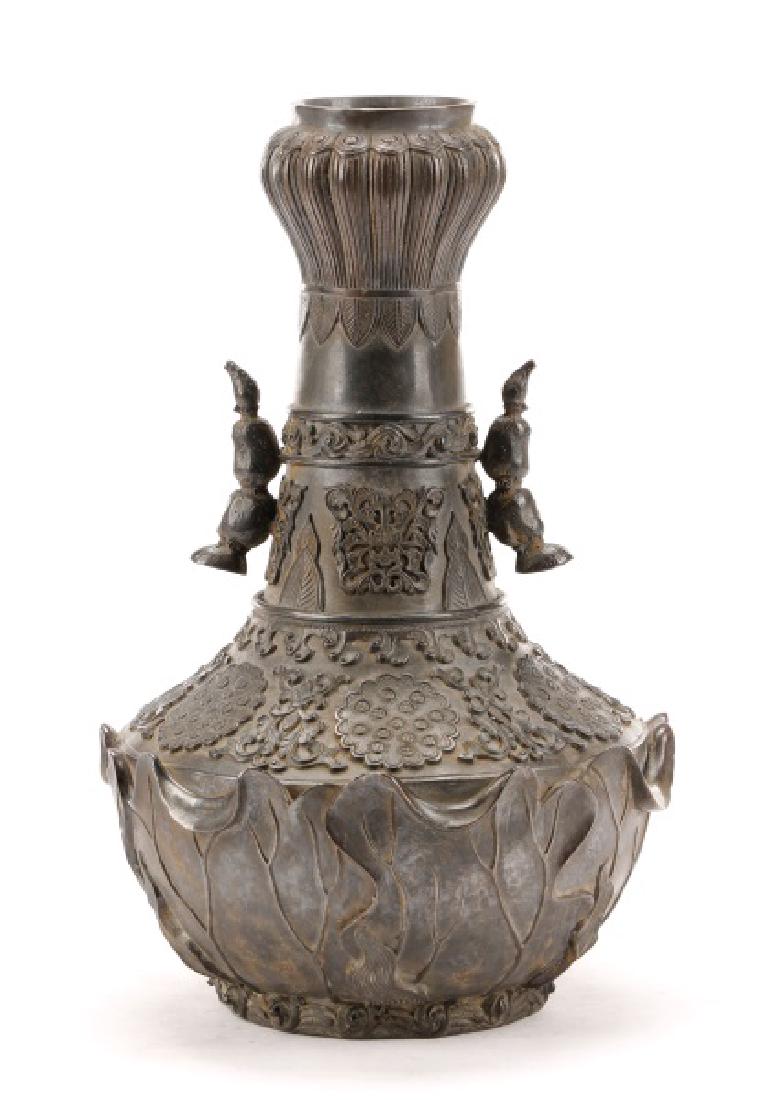 Chinese Lotus Leaf Bronze Vase, Qianlong Mark (1 of 10)