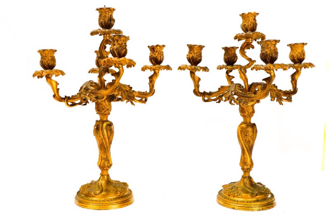 Pair, Rococo Style Gilt Metal 5 Light Candelabras (1 of 9)