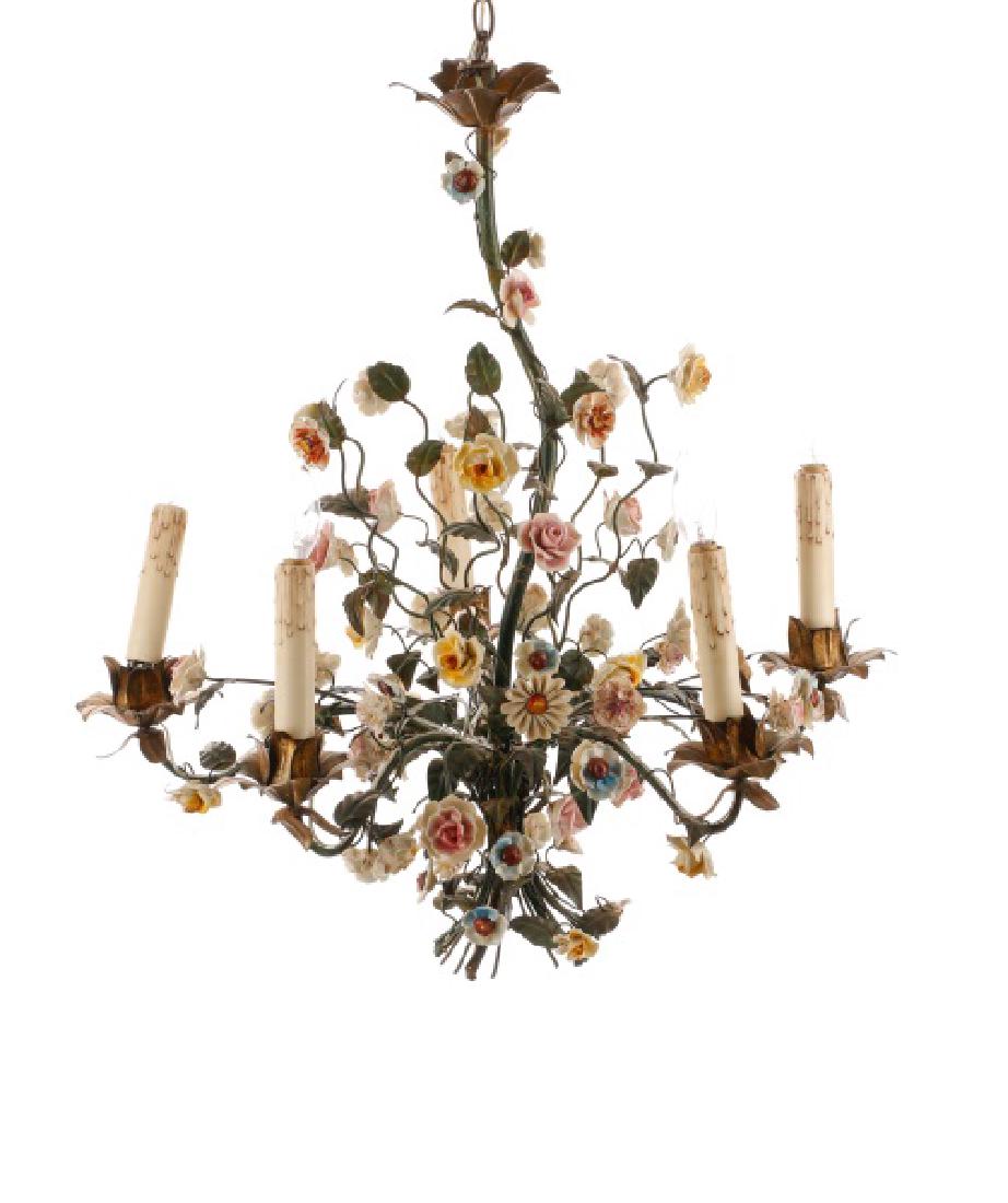 Continental Tole & Porcelain 5 Light Chandelier (1 of 7)