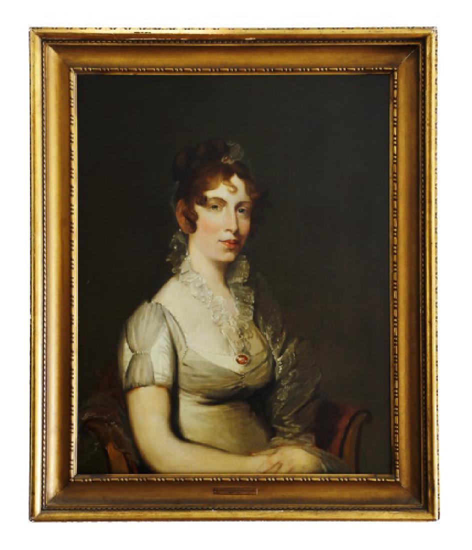 After Gilbert Stuart, "Elizabeth Salisbury", O/C: After Gilbert Stuart (American (Massachusetts) 1755-1828) "Elizabeth Tuckerman Salisbury" ca. 1768-1851 Oil on Canvas Approx. size 33'' x 26.5'' Verso with 1980 conservation label from Berger Art Cons