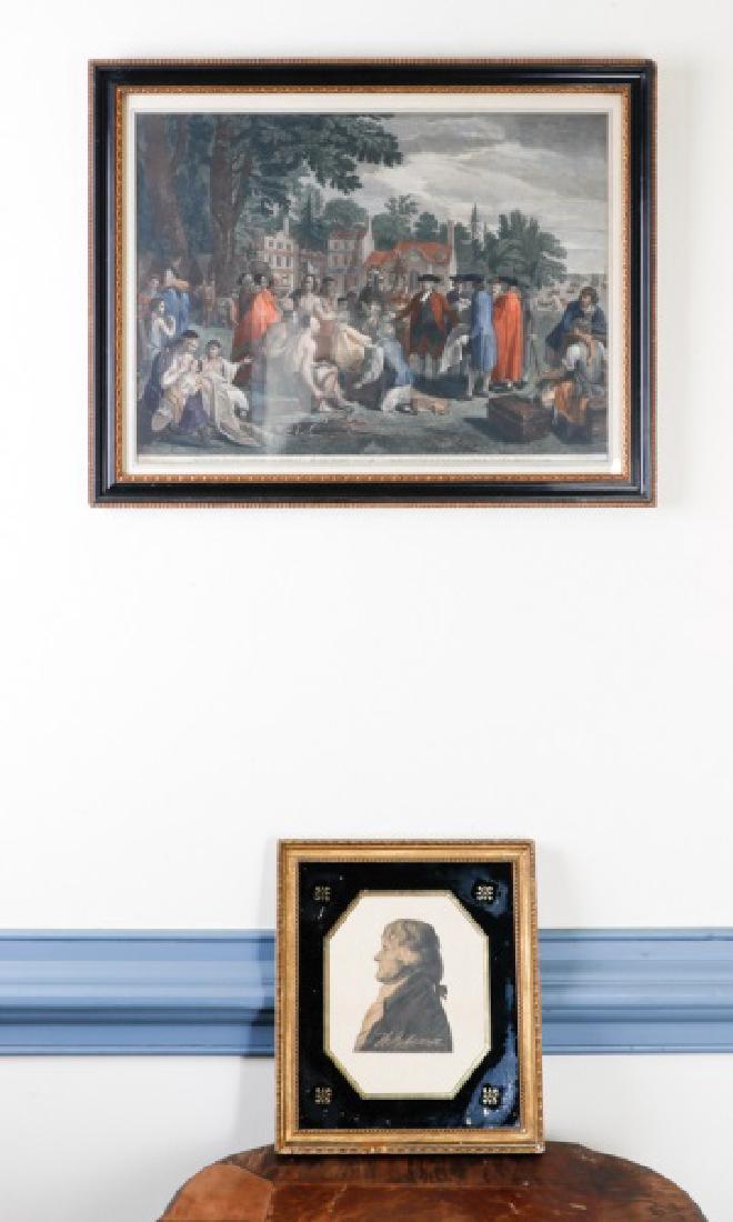 Two American Historic Works on Paper: Two historic works on paper: St. Memim (French/American, 1785-1852) "Thomas Jefferson" - 20th century Lithographic copy 9" x 7" (sight) 14" x 12.75" (framed) John Boydell & John Hall (English, 1719-18