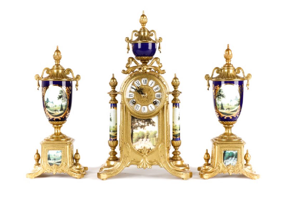 3 Pcs Sevres Style Clock Garniture, Franz Hermle (1 of 10)