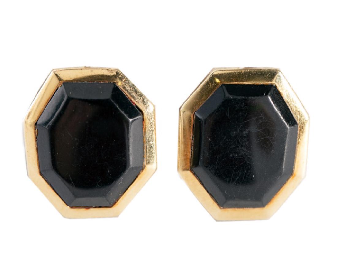 Pair, Tiffany & Co. 18k Gold & Onyx Earrings (1 of 1)