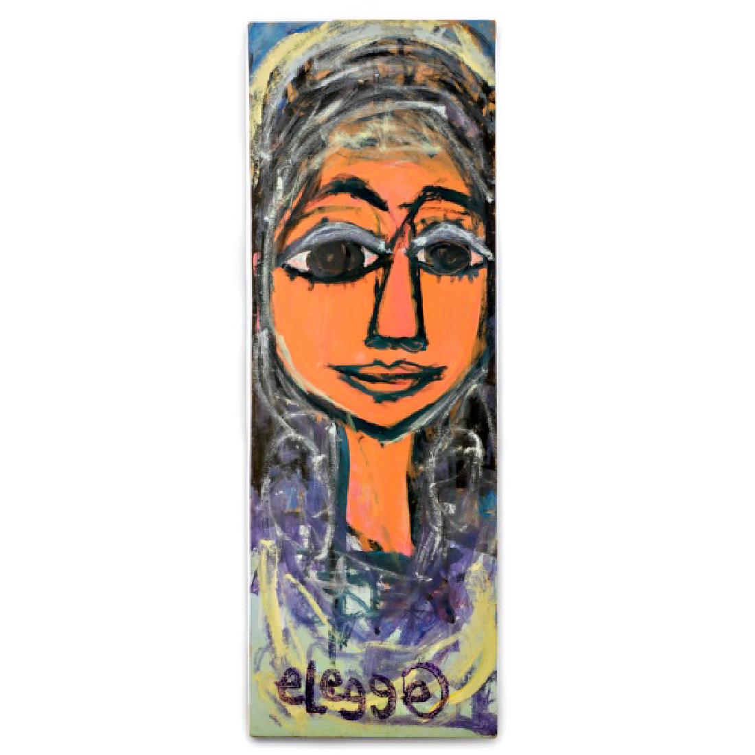 Large Folk Art Portrait on Wood, Eric Legge (1 of 5)