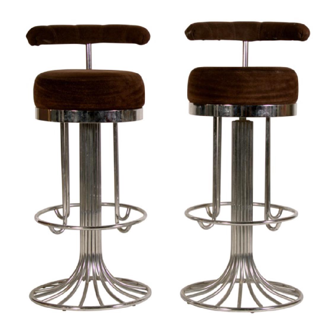 Pair, Modernist Chrome & Suede Counter Stools (1 of 2)