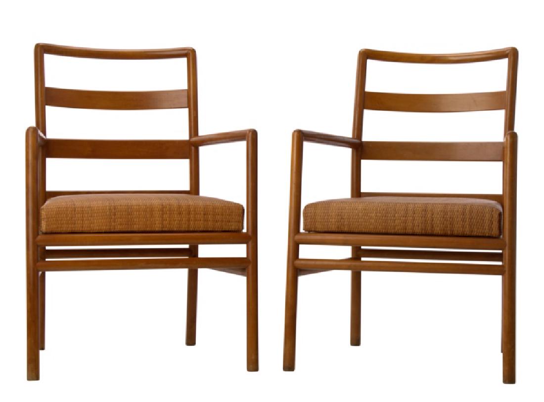 Pair, T.H. Robsjohn-Gibbings Ladderback Chairs: T.H. Robsjohn-Gibbings (American, born Britain, 1905-1976) for Widdicomb Furniture Co. (American, 1873-late 20th century) Pair of ladderback armchairs with original caned seats, circa 1950s Unmarked A