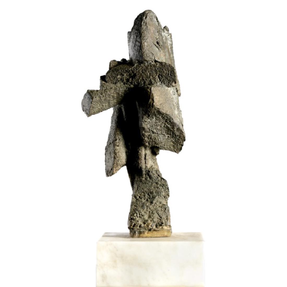 Metal Brutalist Sculpture on White Marble Base (1 of 1)