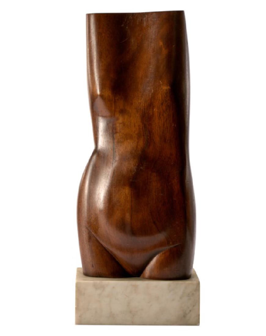Carved Mahogany Female Torso Sculpture, 21": American School "Nude" - mid 20th century Mahogany, marble Unmarked Approx. height 21.5"