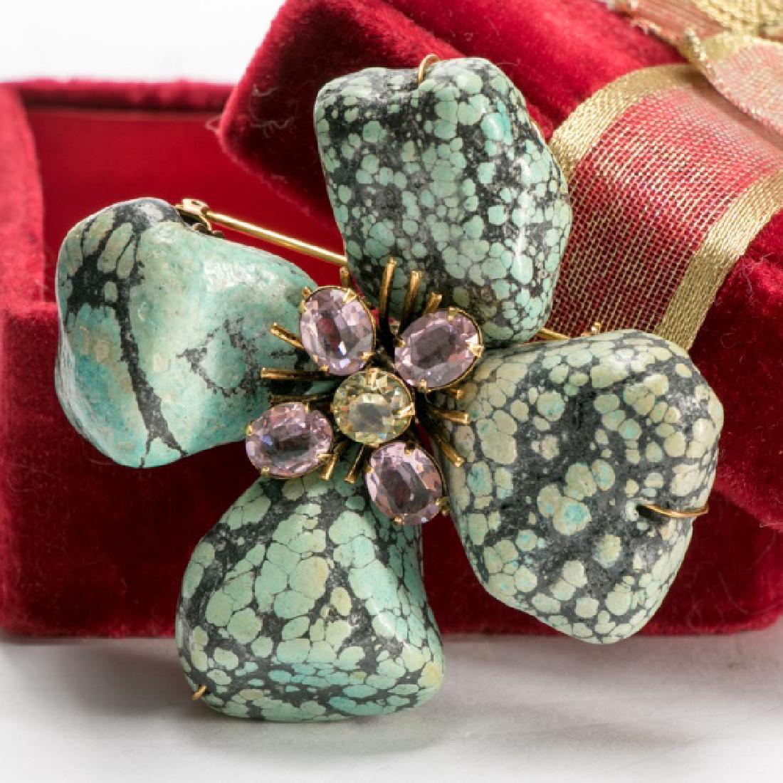 Iradj Moini Turquoise & Crystal Flower Brooch (1 of 4)