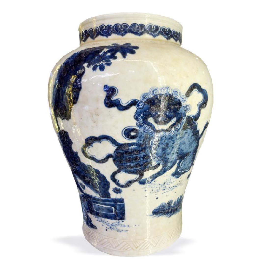 Chinese Blue & White Baluster Foo Dog Vase (1 of 2)