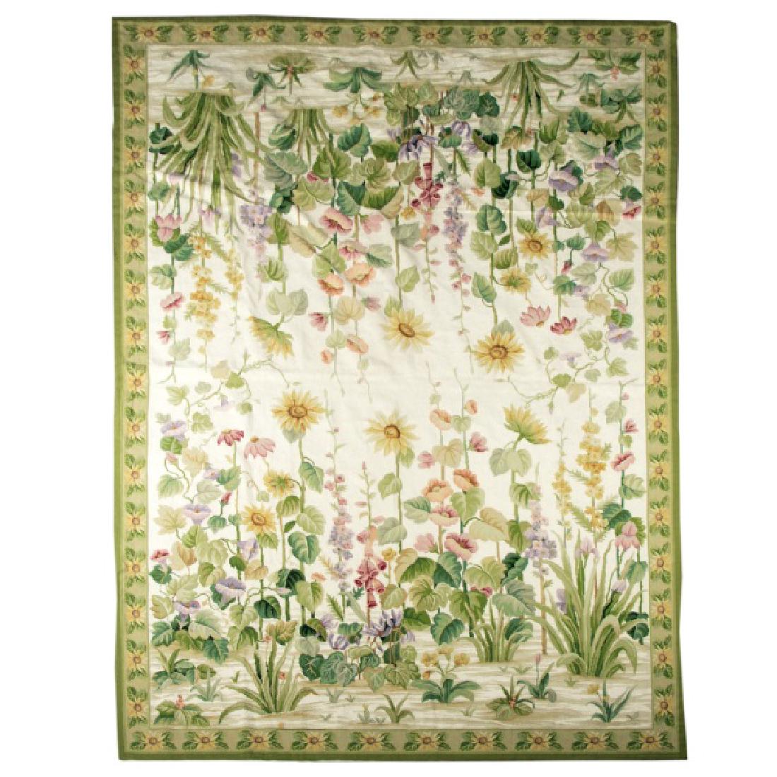 Vintage Needlepoint Rug with Floral Motifs  9' 1" (1 of 2)