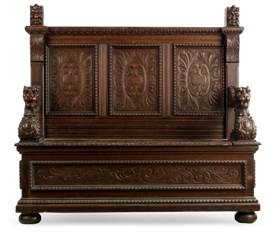 19th Century English Carved Oak Settle (1 of 4)