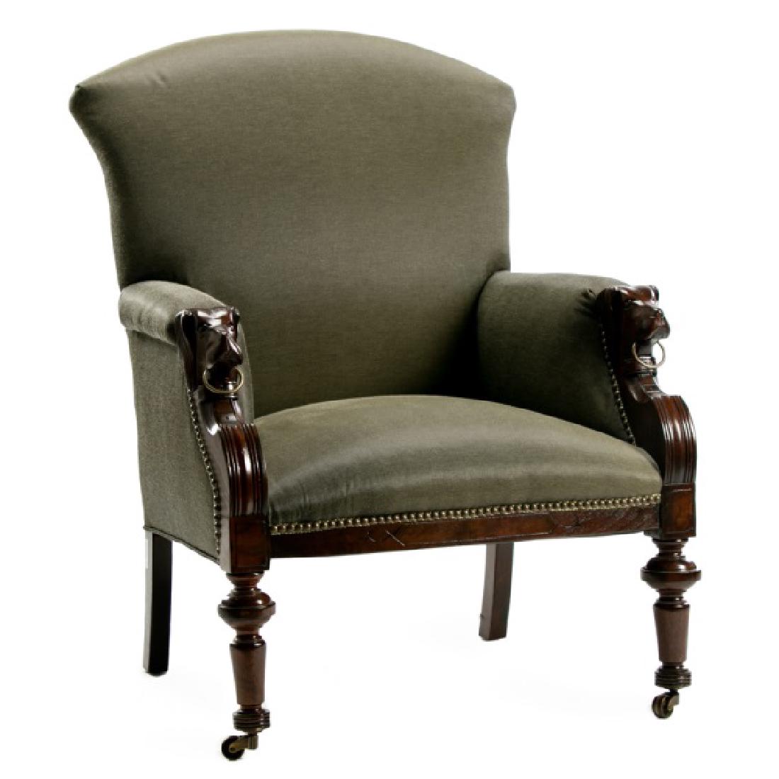 Green Upholstered Dog Motif Chair, 19th C. (1 of 10)