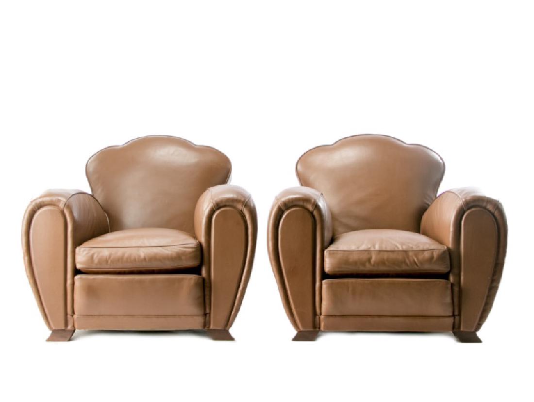 Pair, French Deco Leather Mustache Chairs (1 of 2)