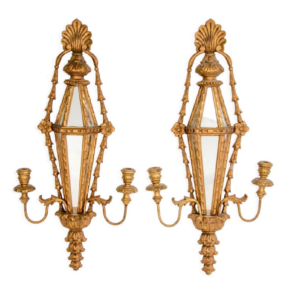 Pair, 19th C. Italian Mirrored Giltwood Sconces (1 of 1)