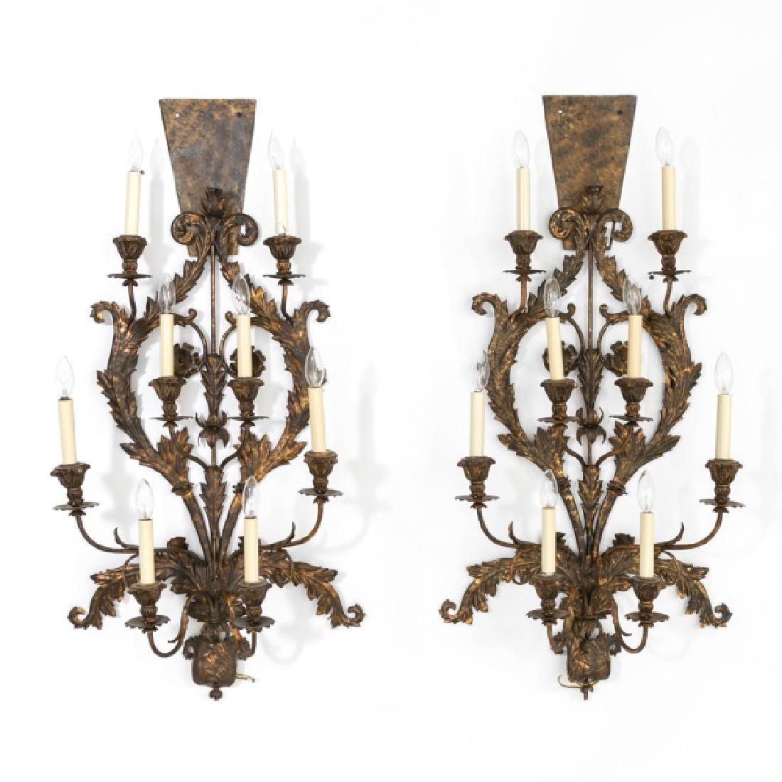 Pair of Gilt Metal & Wood Floral Motif Sconces (1 of 1)