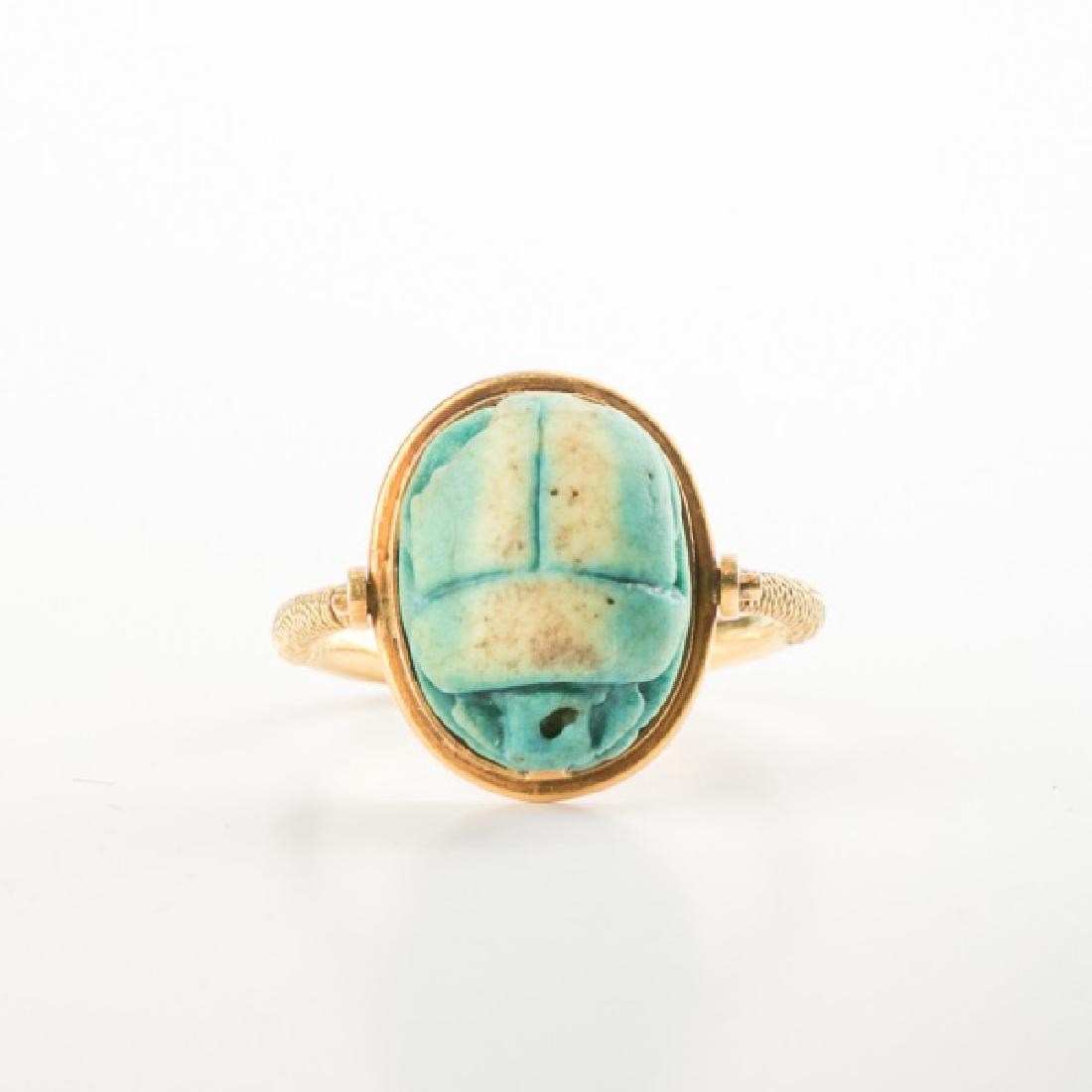 Handmade 18k Yellow Gold Scarab Motif Ring (1 of 6)