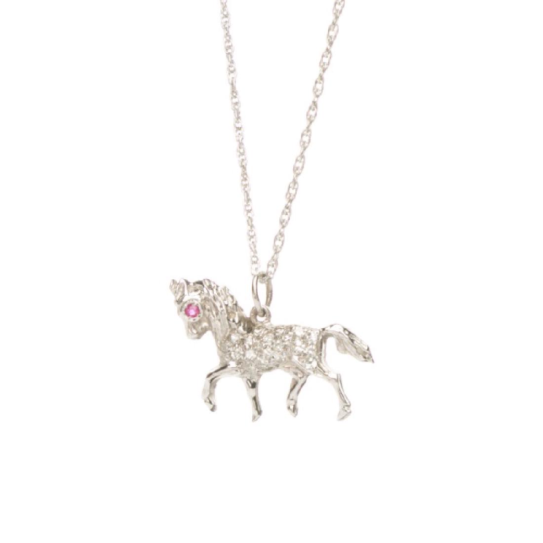 14k White Gold & Diamond Horse Motif Necklace (1 of 4)