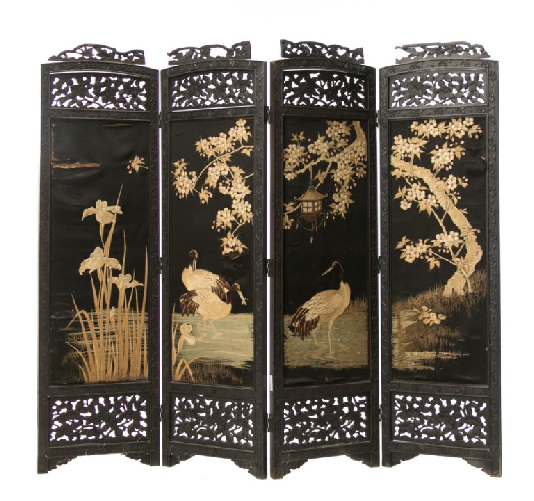 Chinese Four Panel Screen, Late 19th/ Early 20th C (1 of 4)