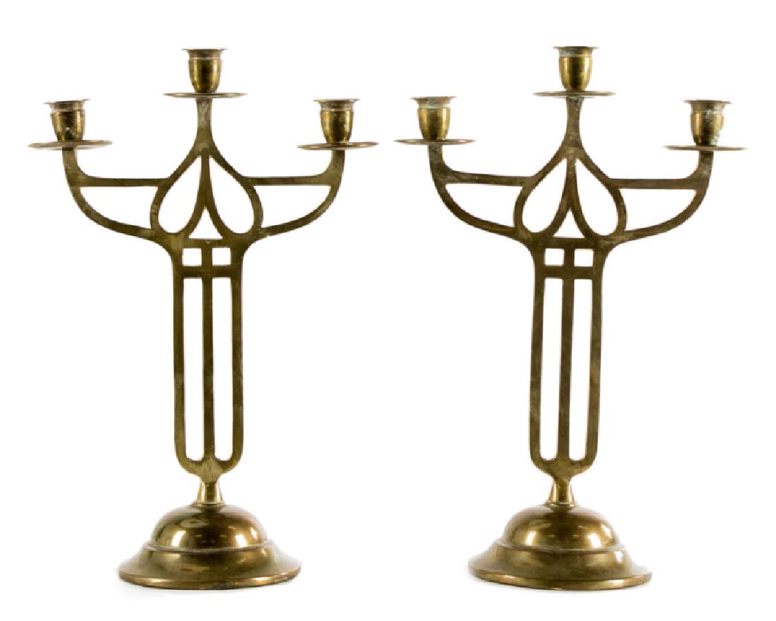 Pair, Art Nouveau Openwork Brass Candelabras (1 of 2)