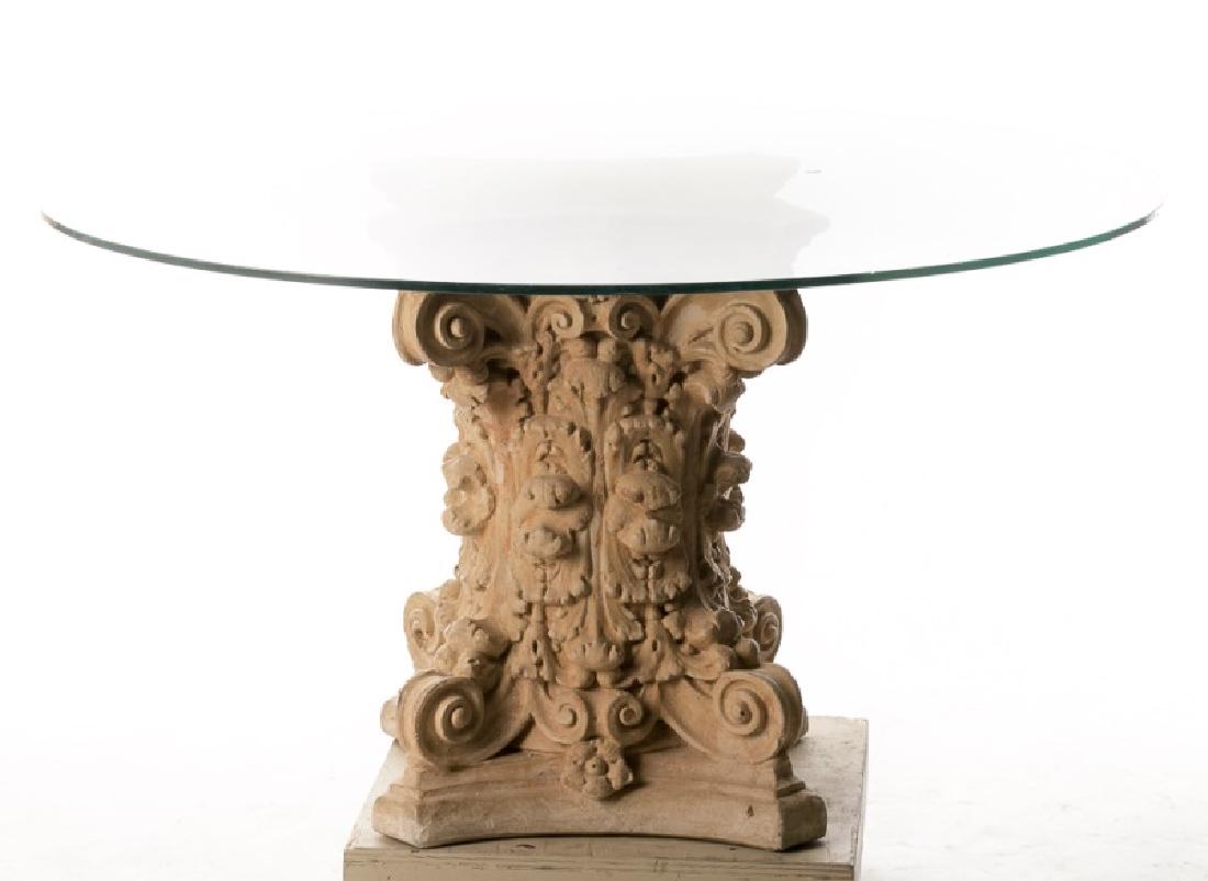 Terra Cotta Corinthian Capital Table w/ Glass Top (1 of 5)