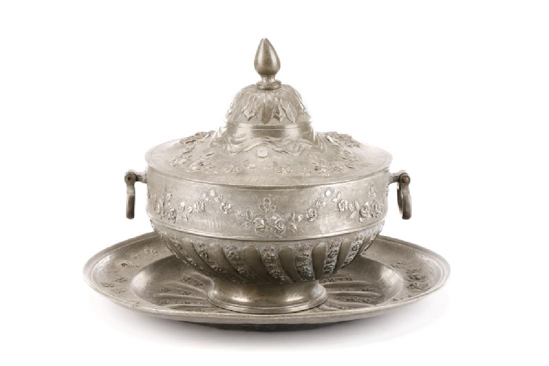 Fine 19th C. French Pewter Soup Tureen with Saucer (1 of 10)