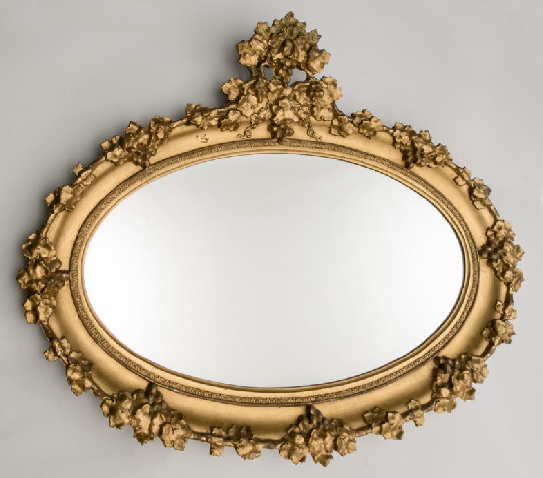 Mid 19th C. Oval Giltwood Mirror with Grape Motif (1 of 3)